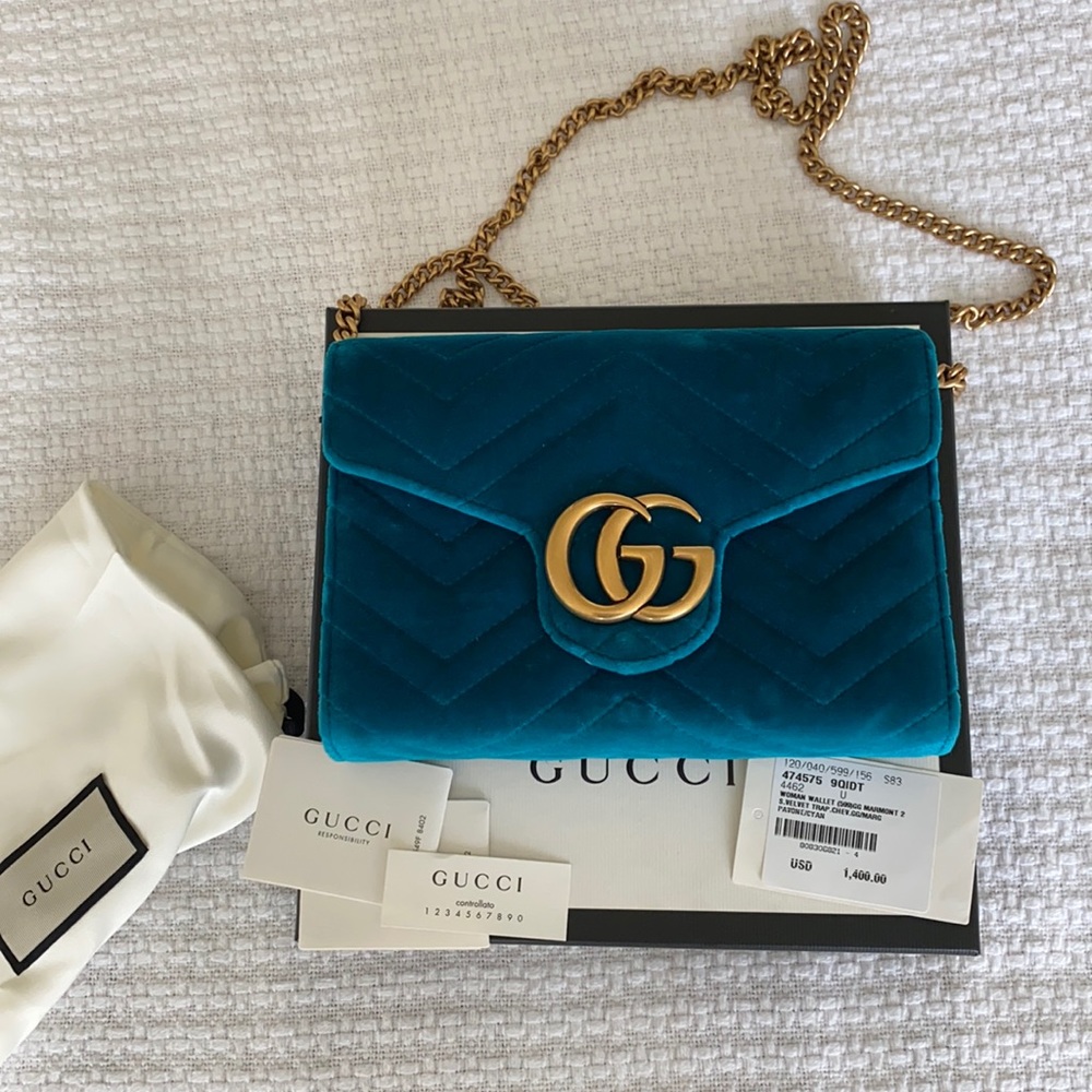 NEW Gucci Marmont Velvet Wallet On Chain